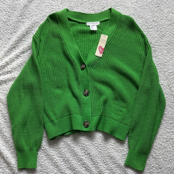 Vibrant Green Women's Cardigan Sweater - Picture 1 of 3